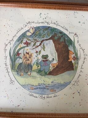 DONNA MORGAN Vintage Titled Please God Bless Me Woodland Friends Framed Print
